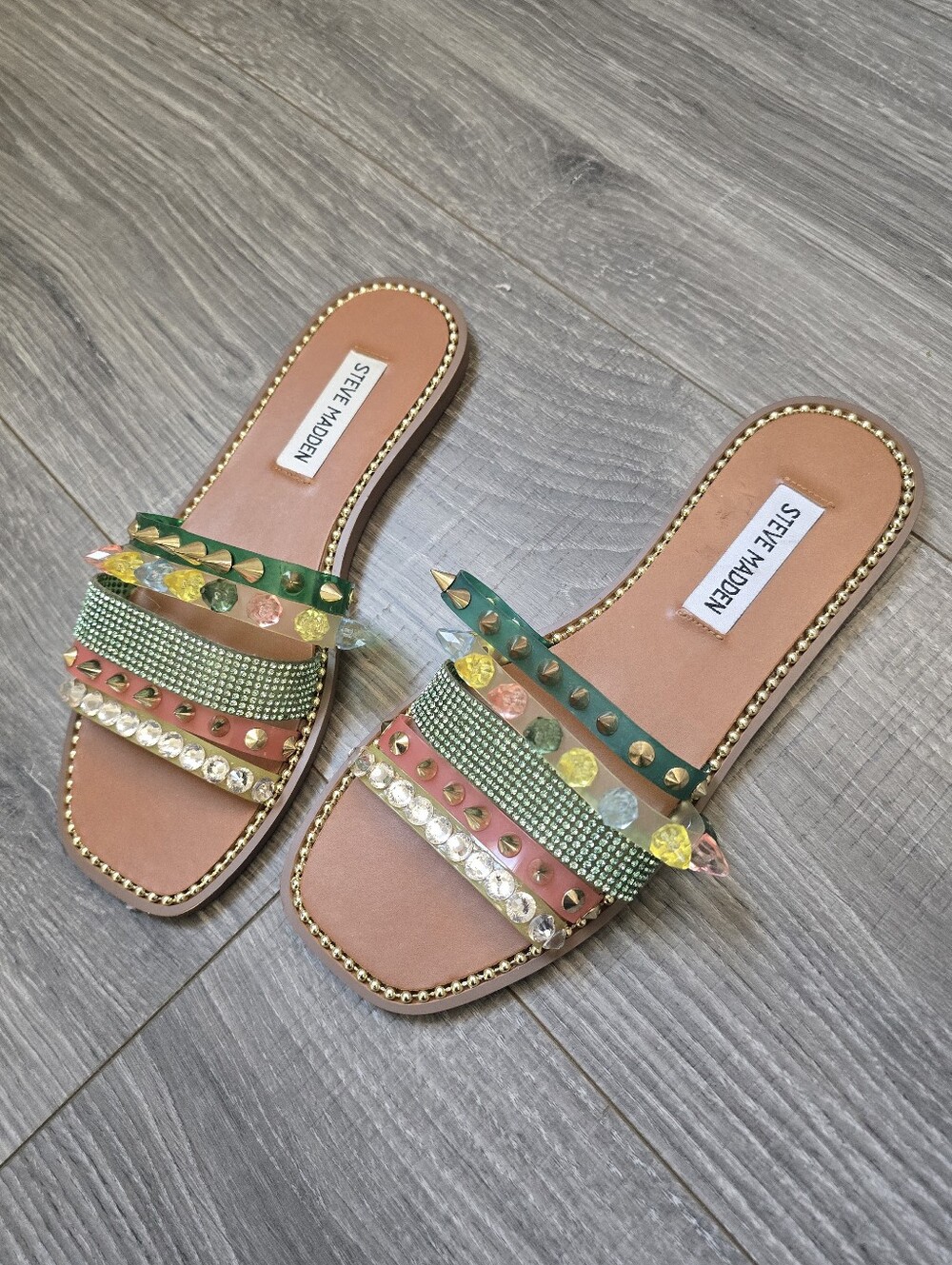 Steve Madden Jelly Green and Pink Jeweled Slide Sandals Size 7.5 Y2K